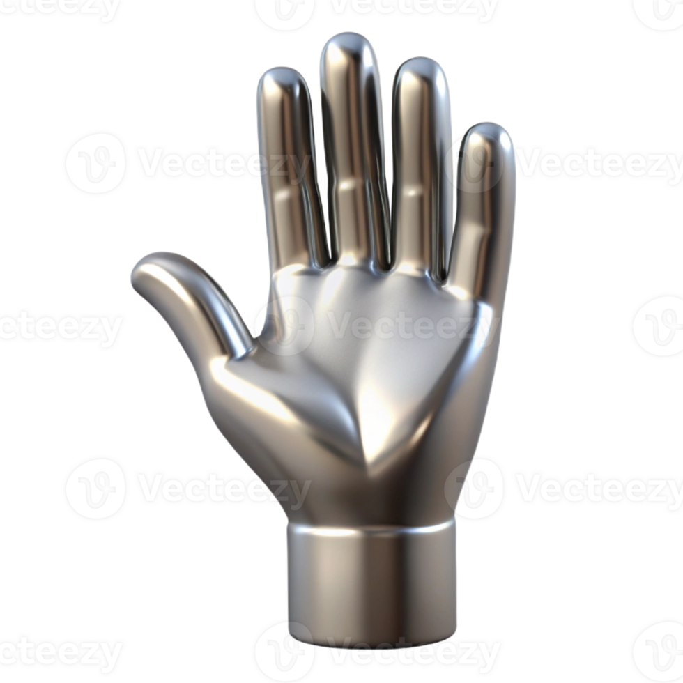 extraordinary signature A single, open hand reaching upwards, made of polished silver with Transparent Background png