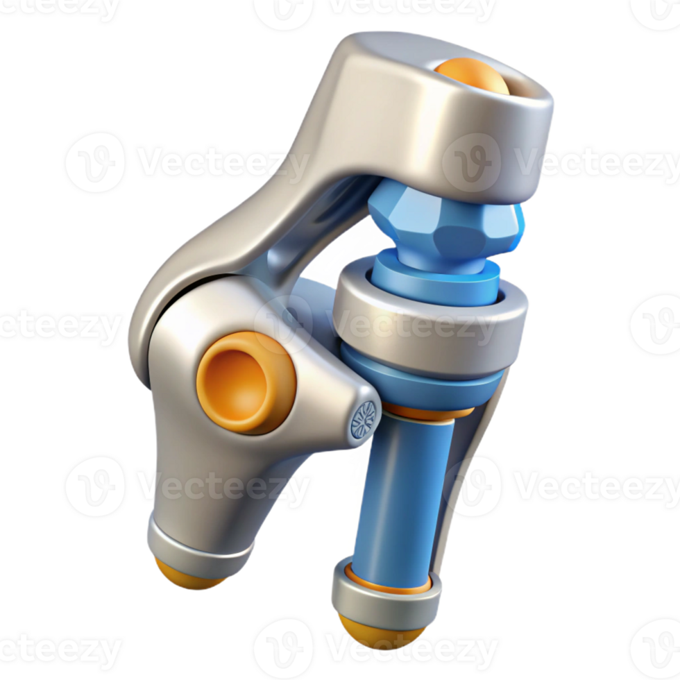 melancholic vibrant Isolated cutout, concept art style, hyper-specific illustration of a biomechanical knee joint with hydraulic pistons with Transparent Background expertly shot png