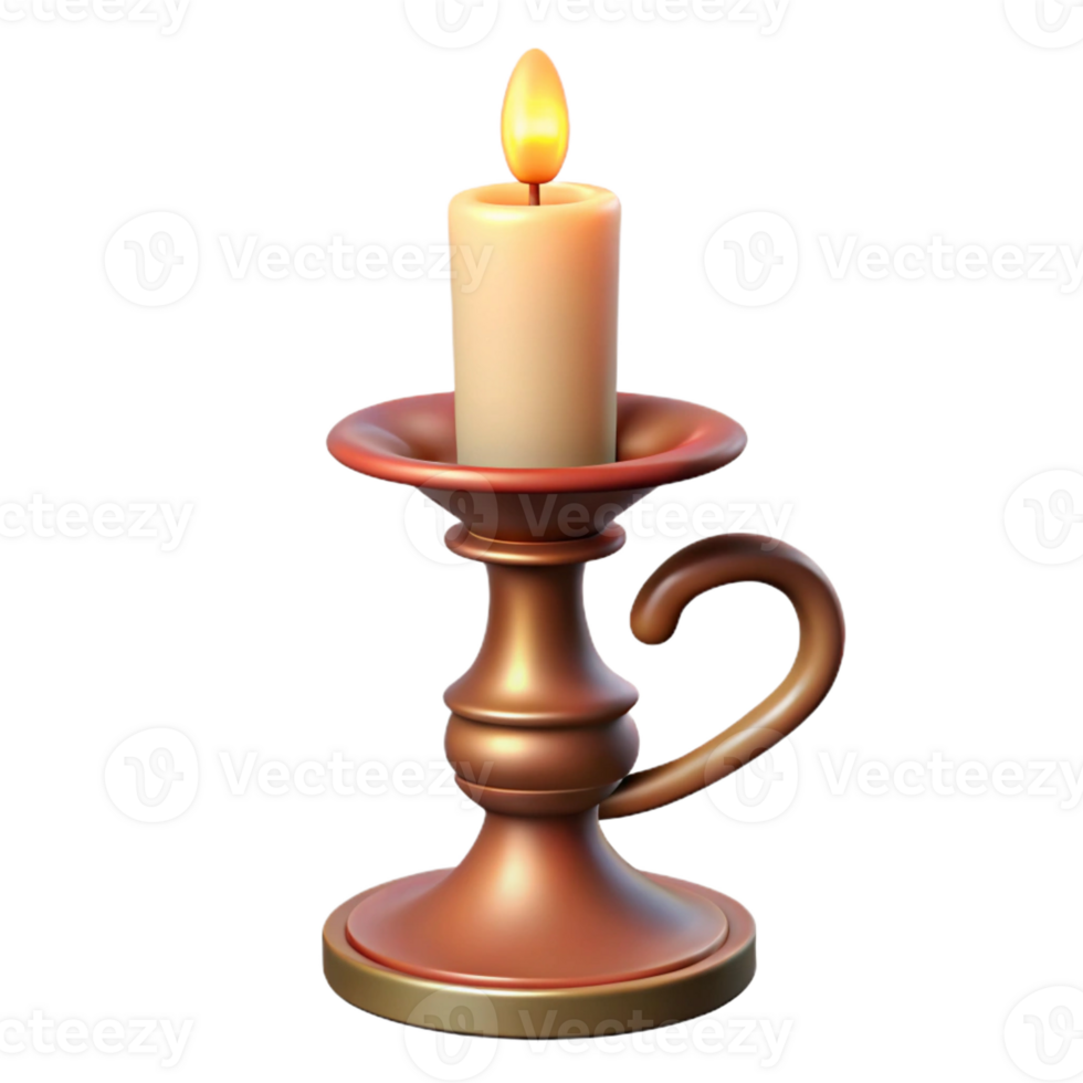 memorable nordic A single, ornate candlestick, holding a lit candle with Transparent Background crisp png