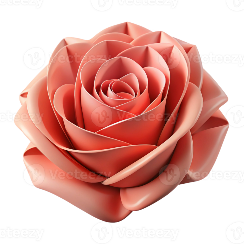energetic radiant A single, blooming rose made of folded paper with Transparent Background masterfully captured png