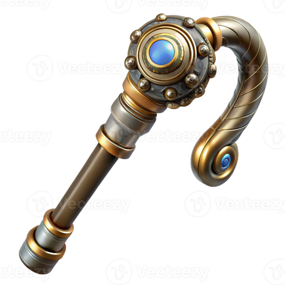 sought-after avant-garde Steampunk cane with intricate metalwork and hidden gadgets with Transparent Background top-tier png