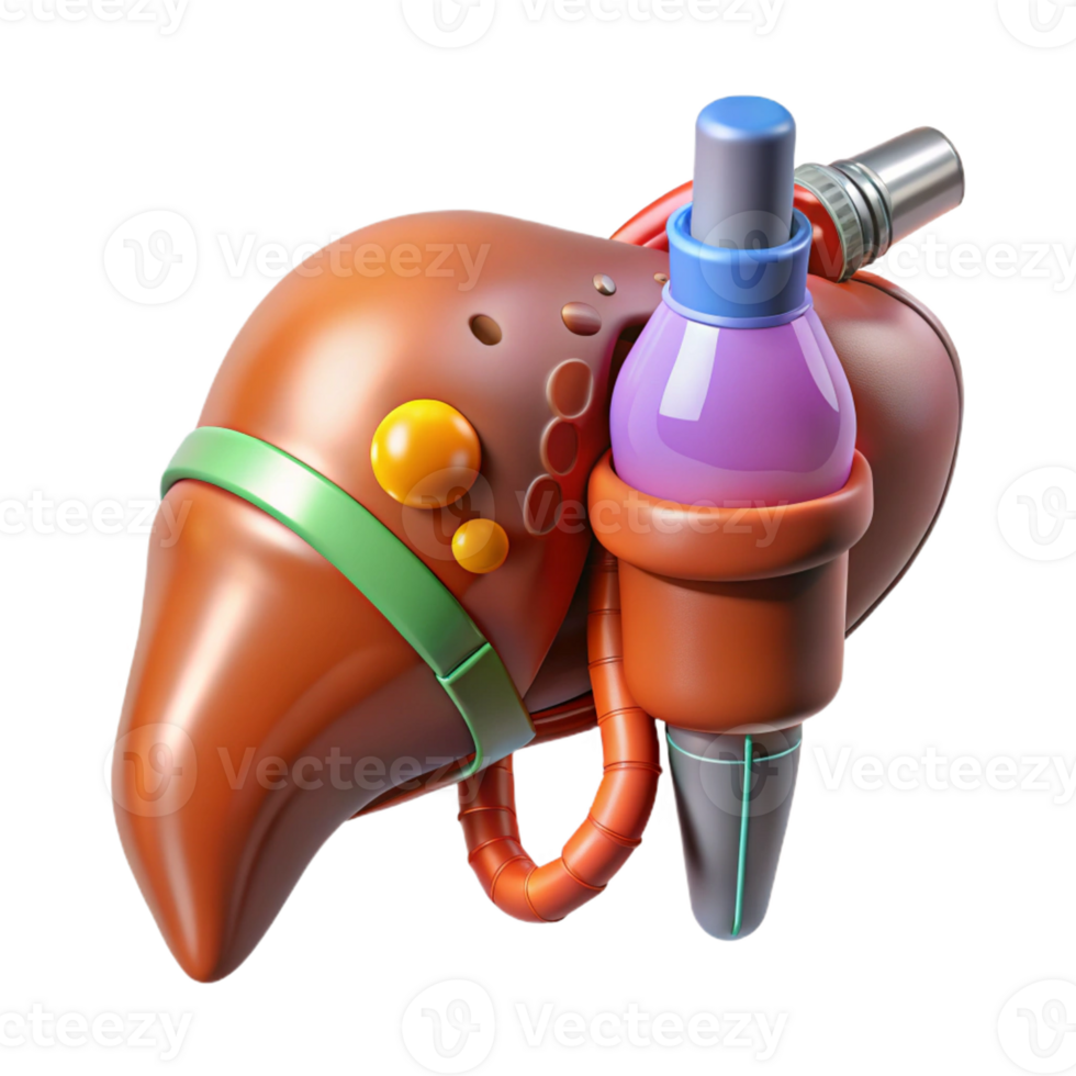 glorious bold avant-garde Hyper-specific, concept art style, isolated cutout of a biomechanical liver with integrated chemical processing unit with Transparent Background elite png