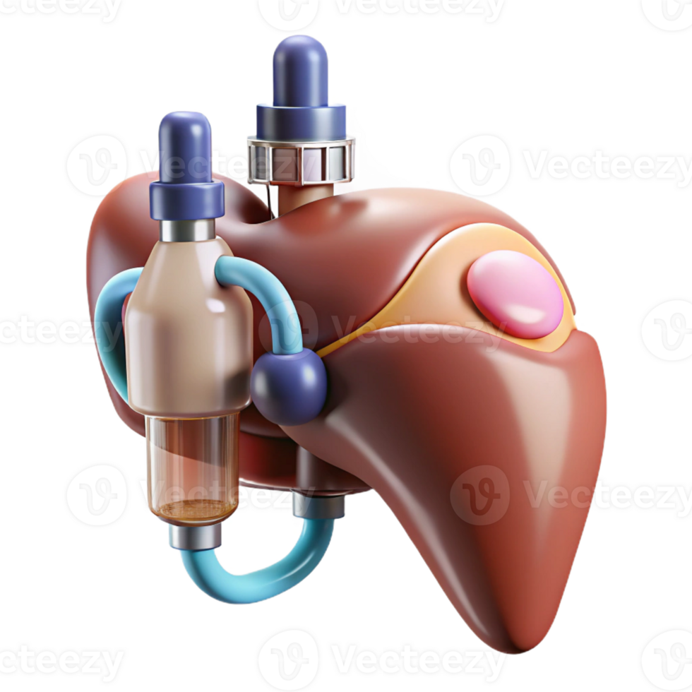 playful mesmerizing Hyper-specific, concept art style, isolated cutout of a biomechanical liver with integrated chemical processing unit with Transparent Background authentic png