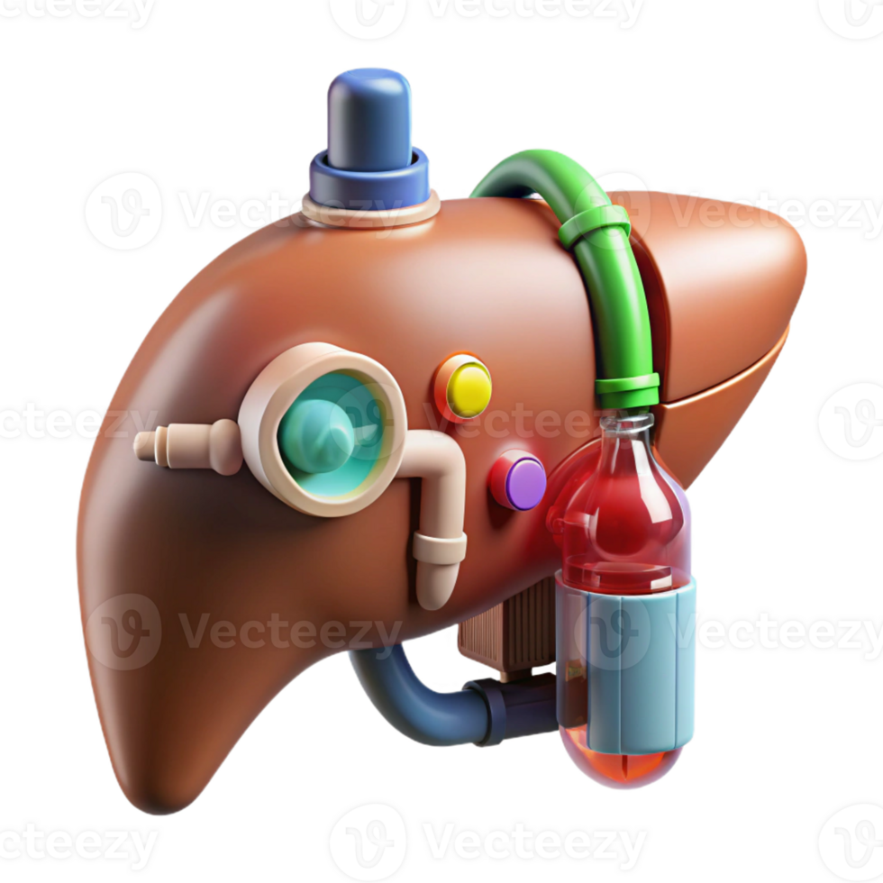 pristine celebrated Hyper-specific, concept art style, isolated cutout of a biomechanical liver with integrated chemical processing unit with Transparent Background png