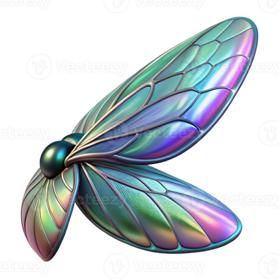 inspired gothic Alien insect wing, chitinous structure, iridescent colors with Transparent Background perfect clarity png