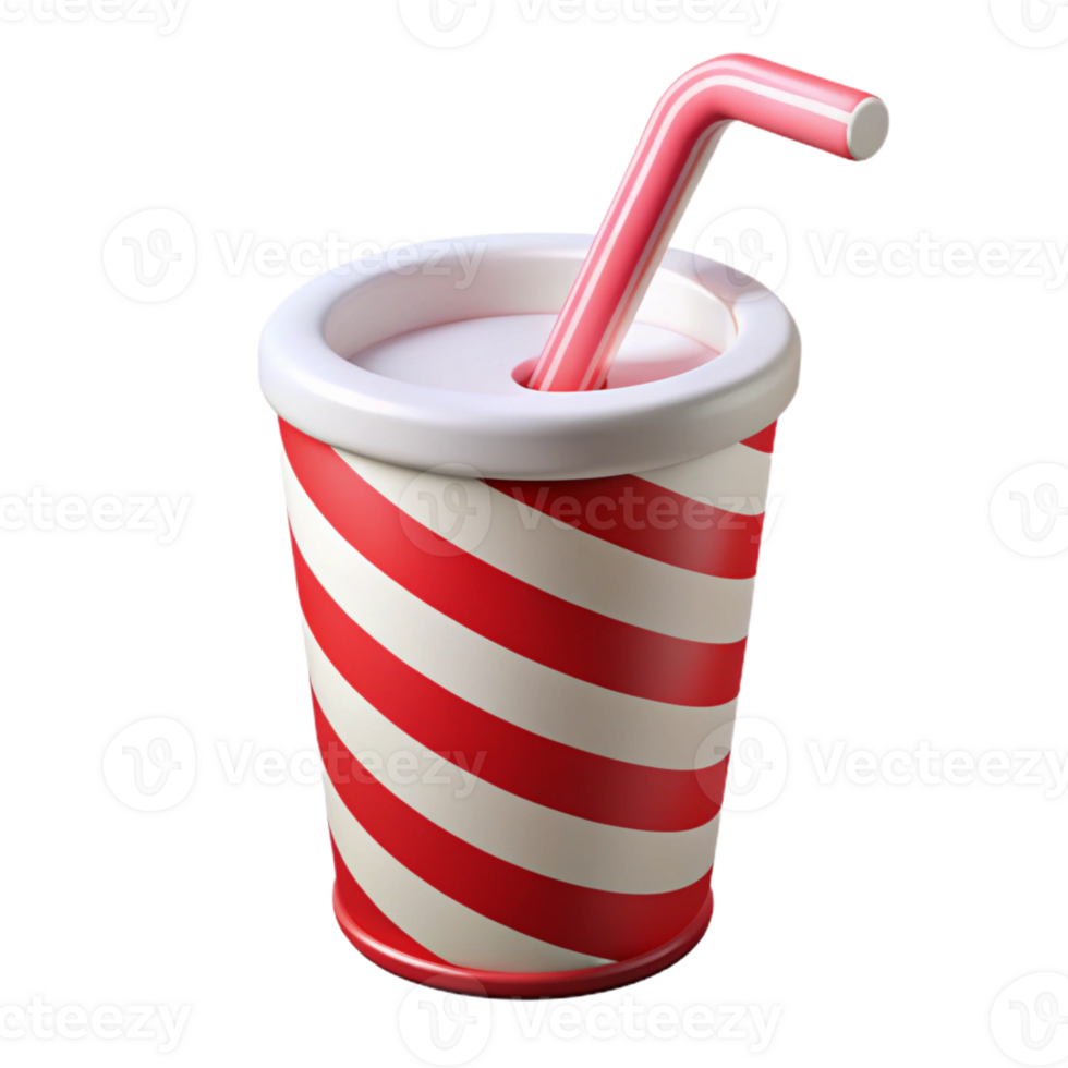 splendid reflective vintage Photorealistic, hyper-specific, isolated cutout, single drinking straw, red and white striped with Transparent Background 8K png