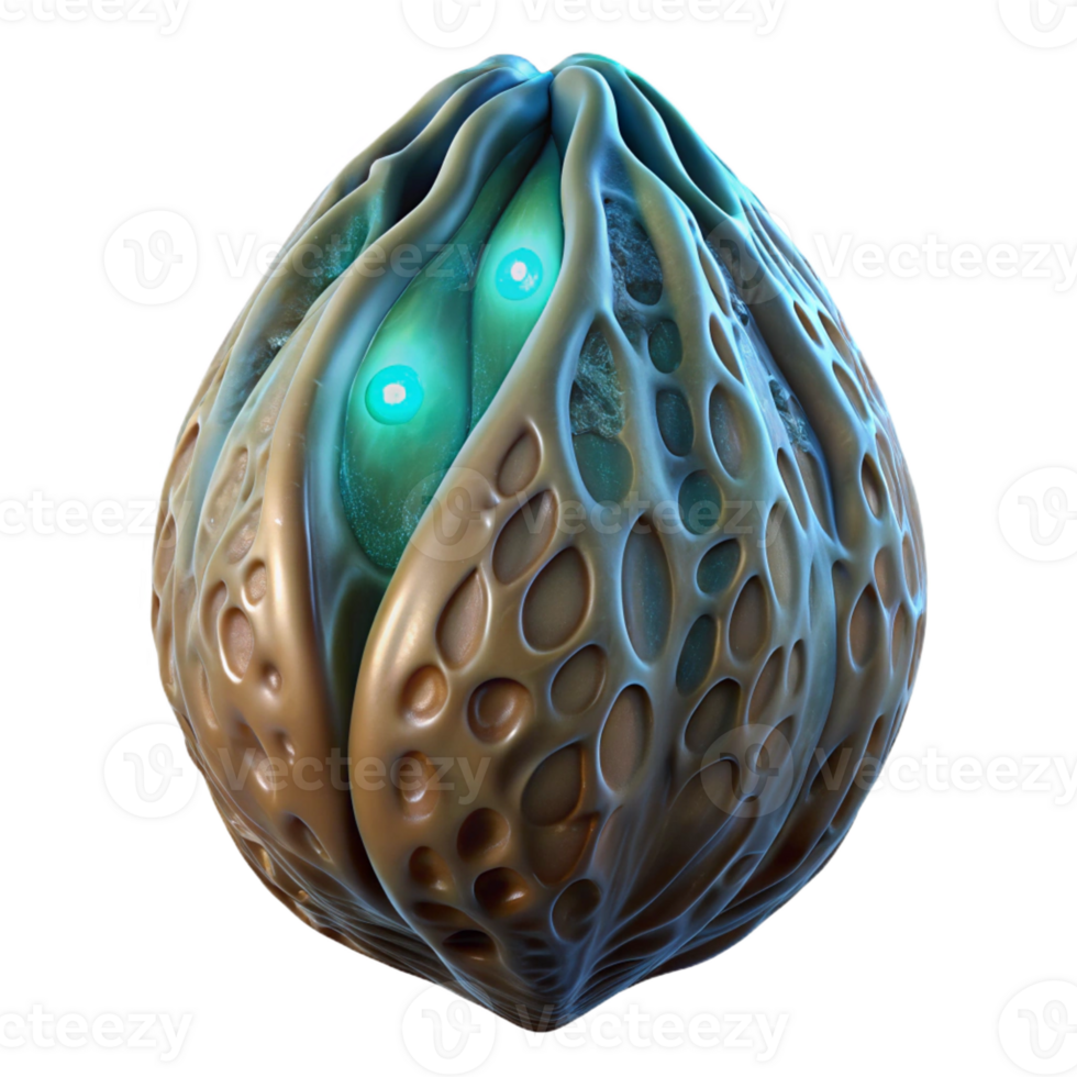 immaculate industrial Alien seed pod, organic texture, glowing veins with Transparent Background high quality png