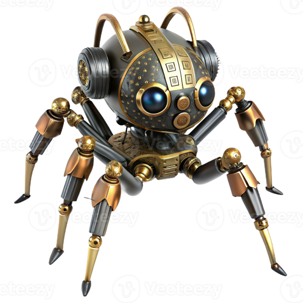 romantic splendid Steampunk robotic spider with articulated legs and intricate gears with Transparent Background impeccable png