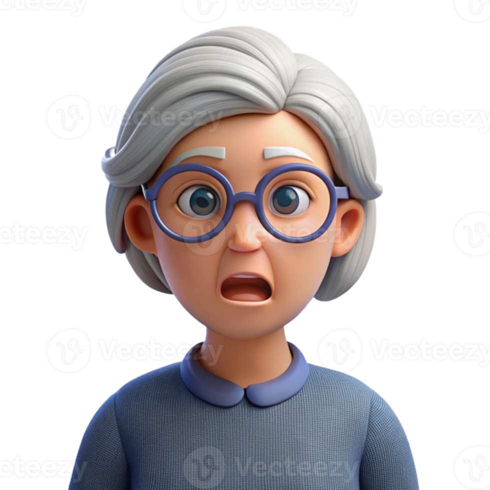 immaculate ethereal impressionist Confused senior woman, glasses, with Transparent Background studio quality png