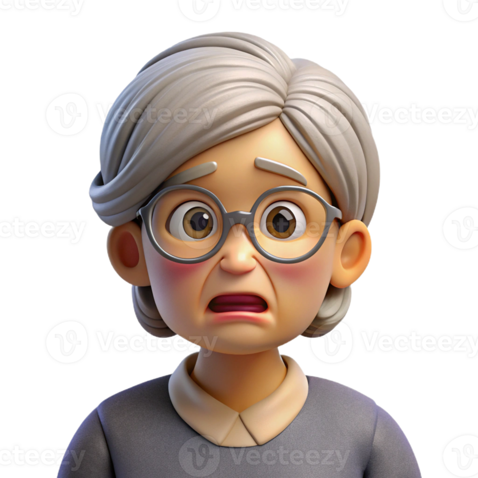 vibrant calm modern Confused senior woman, glasses, with Transparent Background genuine png