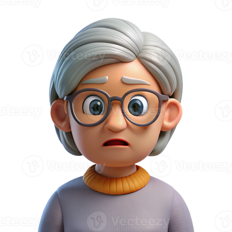 picturesque timeless Confused senior woman, glasses, with Transparent Background png