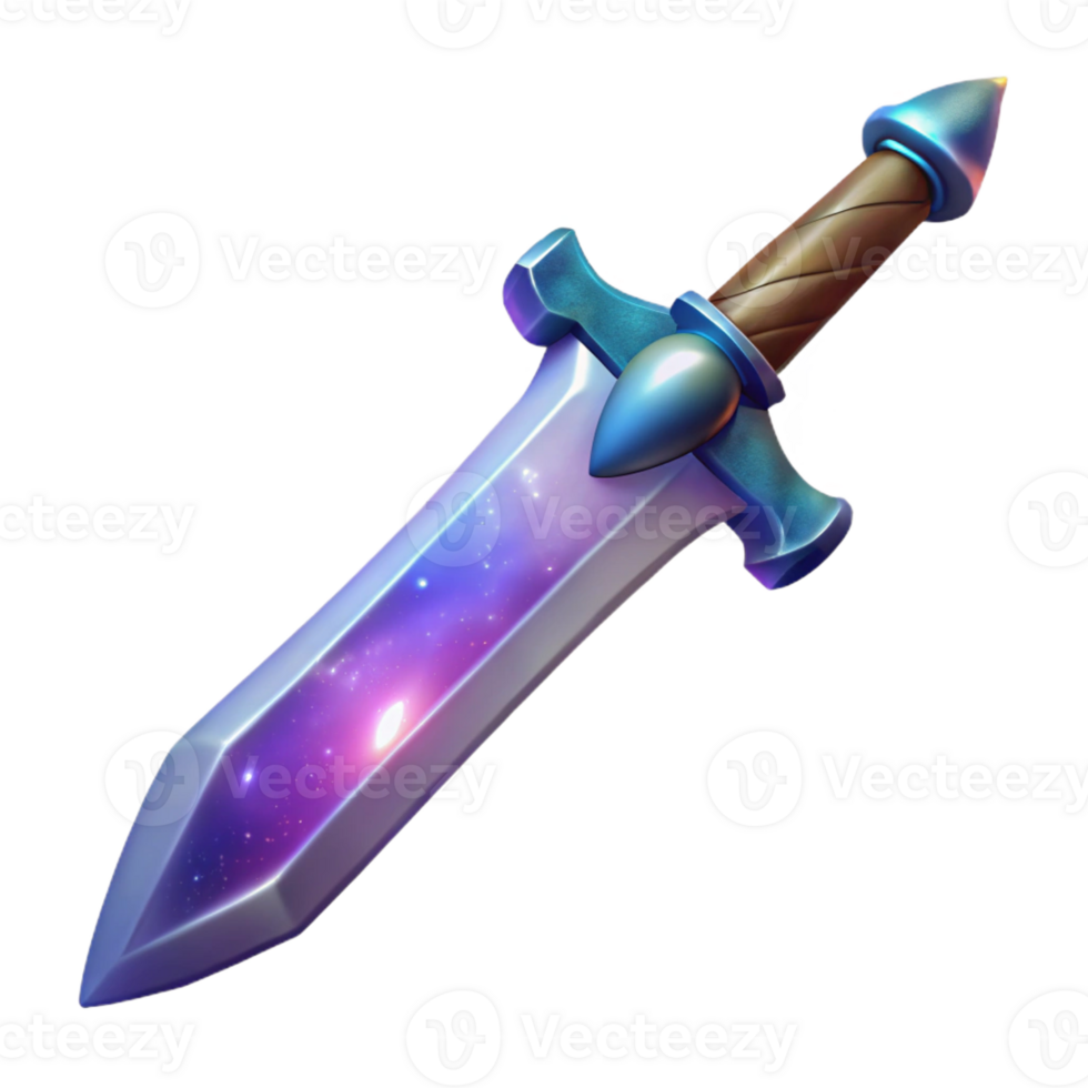 melancholic exquisite Hyper-specific, isolated cutout of a celestial sword with a nebula hilt, concept art style, professional render with Transparent Background masterfully captured png