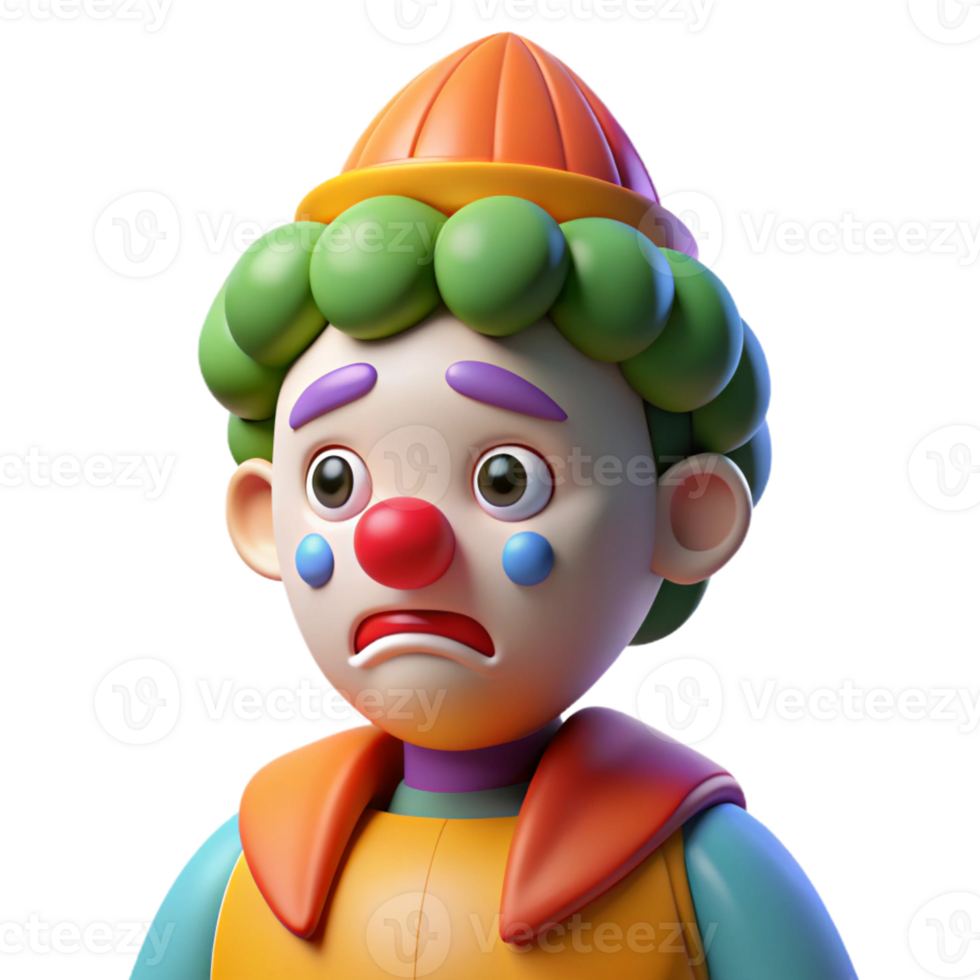 fascinating energetic mid-century Sad clown, colorful makeup, with Transparent Background impeccable png
