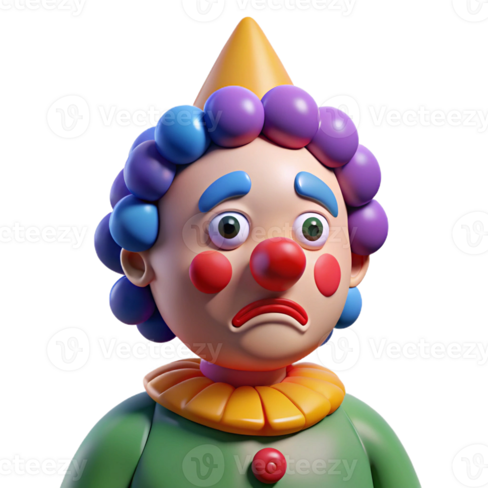 impressive unforgettable Sad clown, colorful makeup, with Transparent Background png