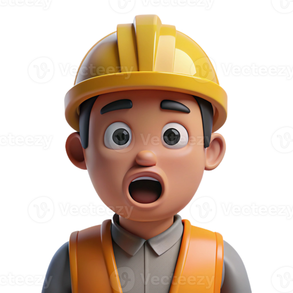 timeless geometric Surprised construction worker, hard hat, with Transparent Background artisan png
