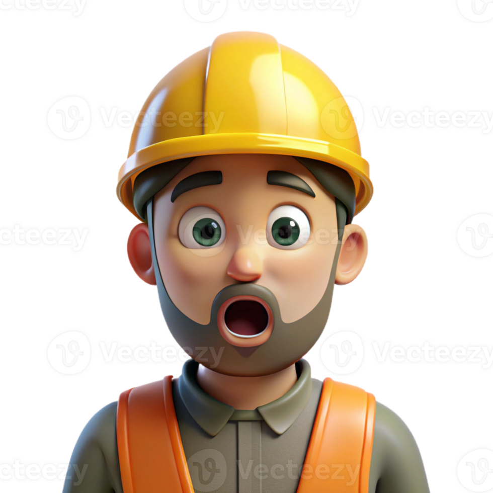 pristine abstract Surprised construction worker, hard hat, with Transparent Background high quality png