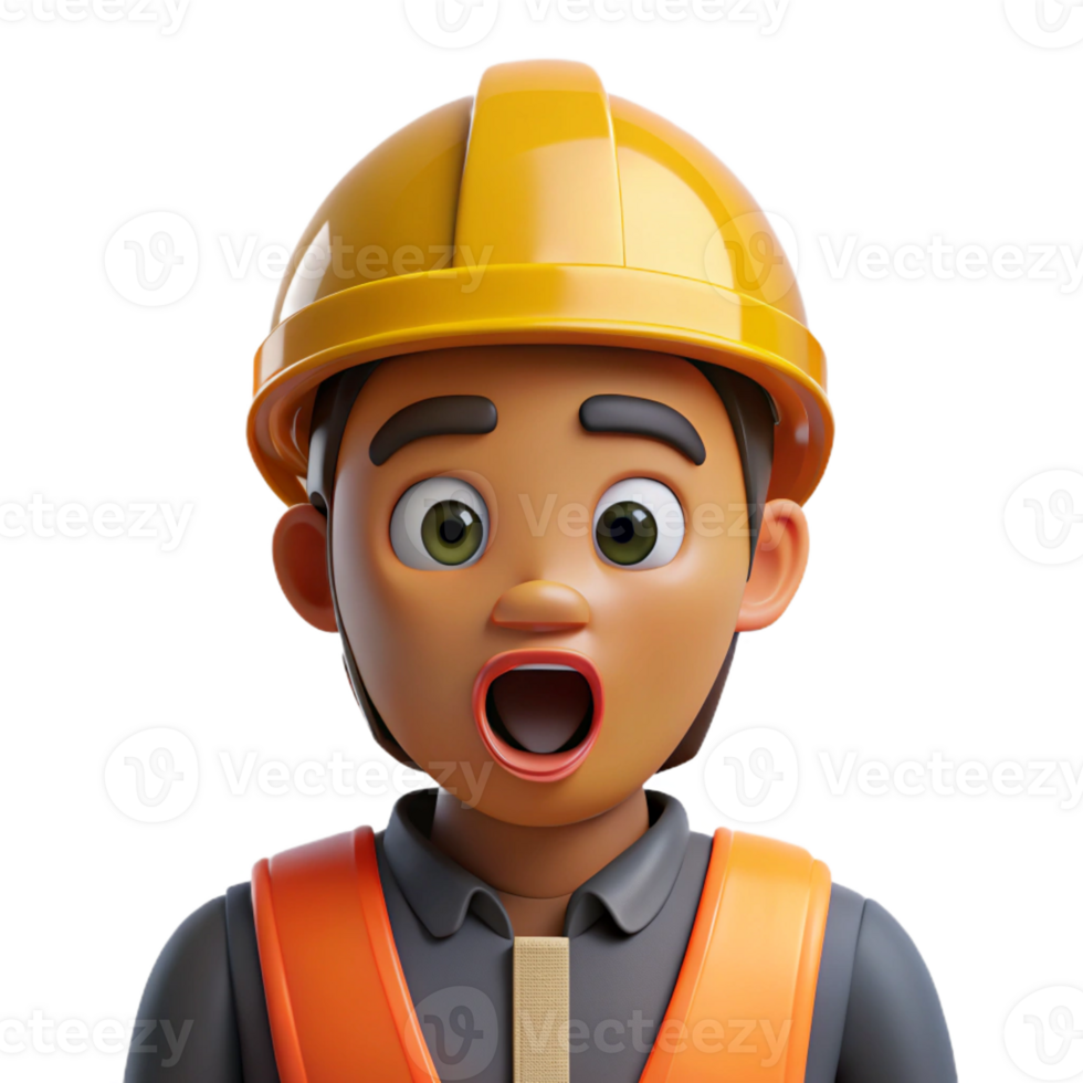 majestic minimalist Surprised construction worker, hard hat, with Transparent Background premium png