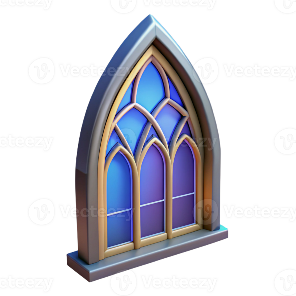 gorgeous melancholic art deco Gothic arch stained glass window, with Transparent Background flawless png