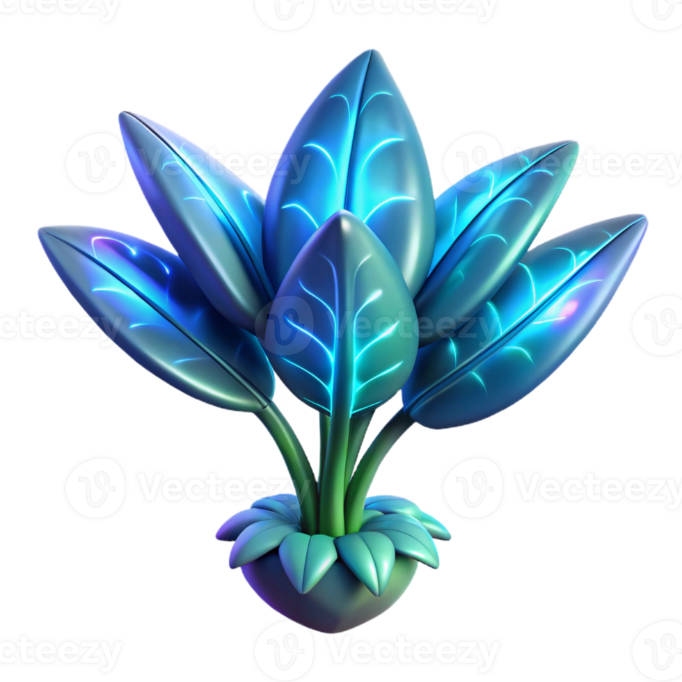magnificent artistic Ultra-detailed, isolated cutout of a single, bioluminescent space plant, hyper-specific leaf patterns, concept art style with Transparent Background refined png