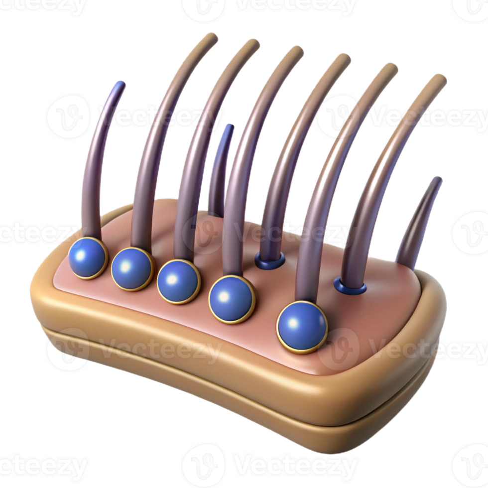 splendid geometric Photorealistic, ultra-detailed render of a single biomechanical hair follicle with integrated nano-sensors, isolated cutout with Transparent Background studio quality png