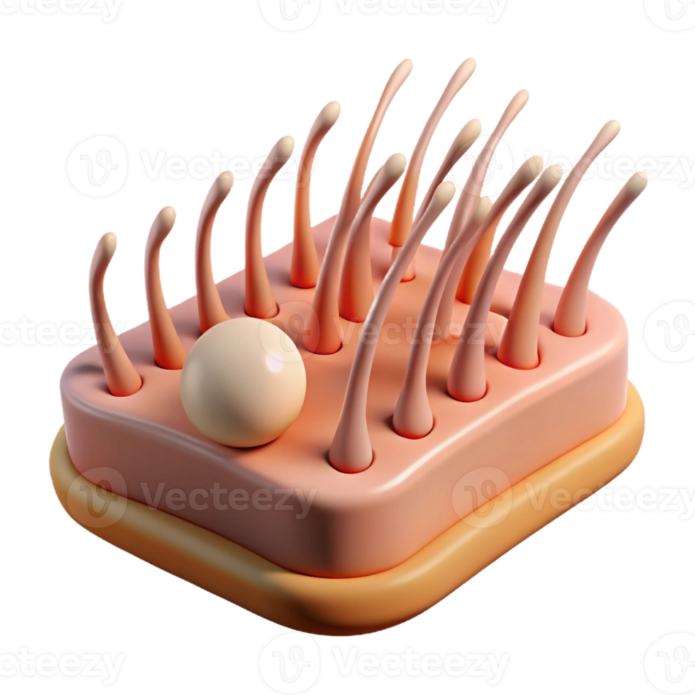 dazzling dramatic minimalist Photorealistic, ultra-detailed render of a single biomechanical hair follicle with integrated nano-sensors, isolated cutout with Transparent Background handcrafted png