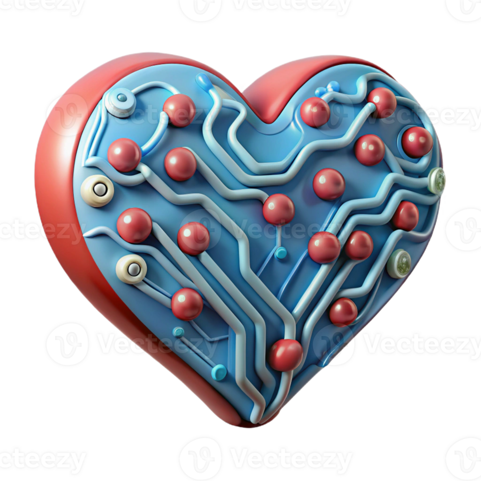 harmonious impressive A stylized, abstract heart made of interconnected circuit boards with Transparent Background refined png