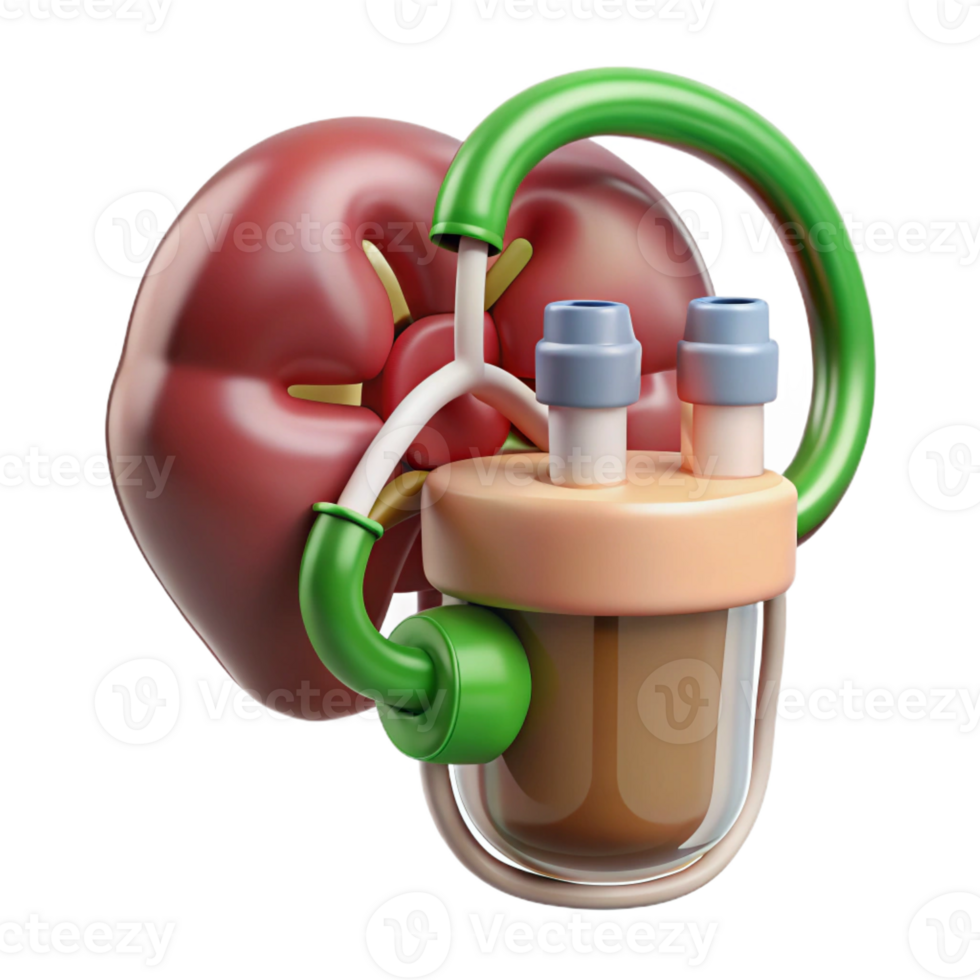 immaculate mid-century Hyper-specific, concept art style, isolated cutout of a biomechanical kidney with integrated waste recycling system with Transparent Background sharp png