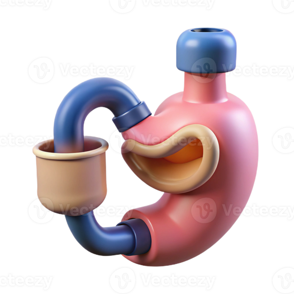 spectacular mid-century Hyper-specific, concept art style, isolated cutout of a biomechanical stomach with integrated digestive enzymes dispenser with Transparent Background 4K png