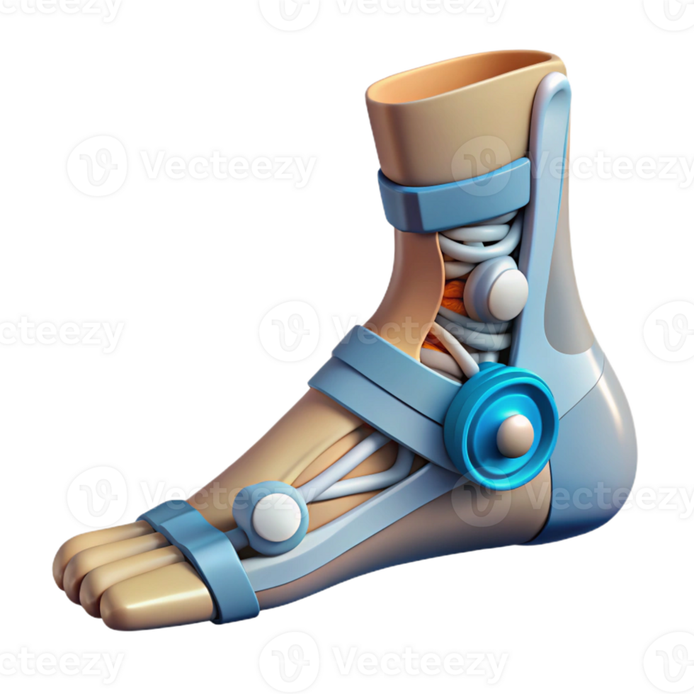 passionate radiant Isolated cutout, concept art style, hyper-specific representation of a biomechanical ankle joint with multi-directional articulation with Transparent Background detailed png