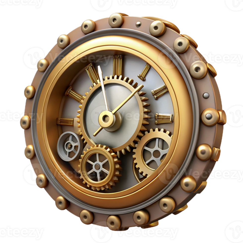 stunning renaissance Steampunk clock face with Roman numerals and intricate gears with Transparent Background luxury png