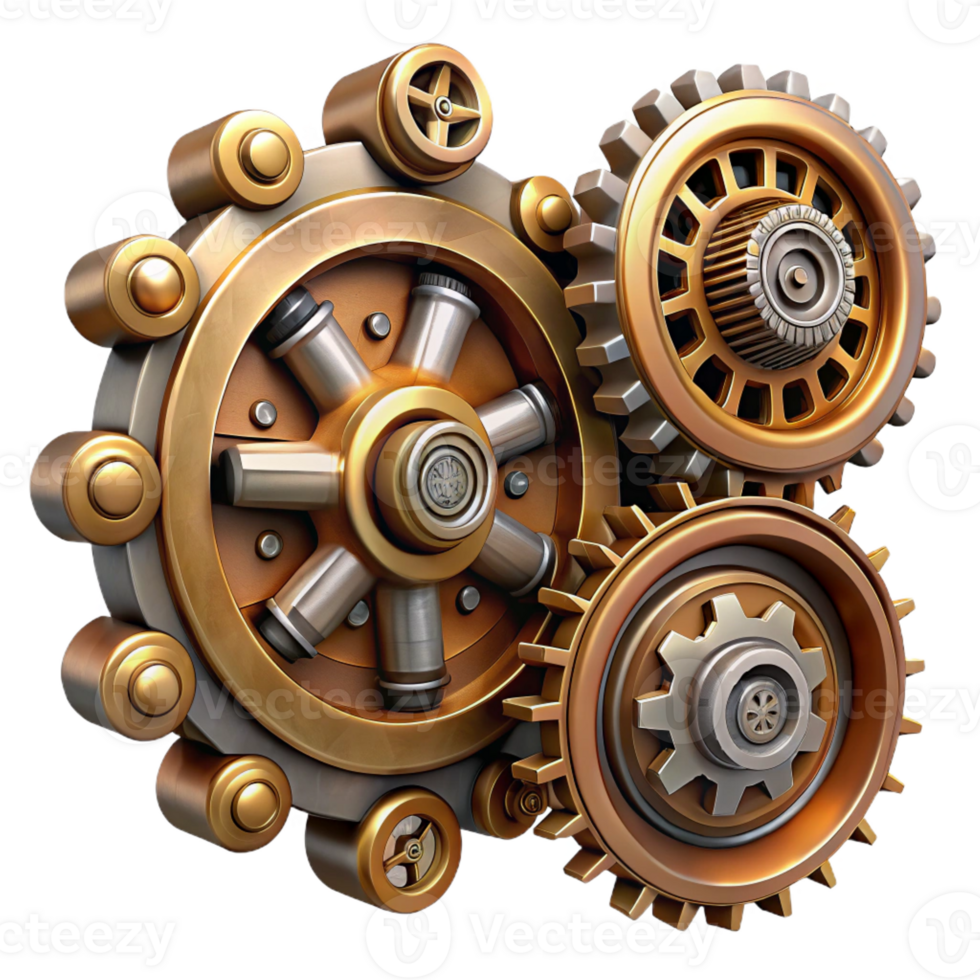 majestic traditional Steampunk gear set with various sizes and intricate details with Transparent Background refined png