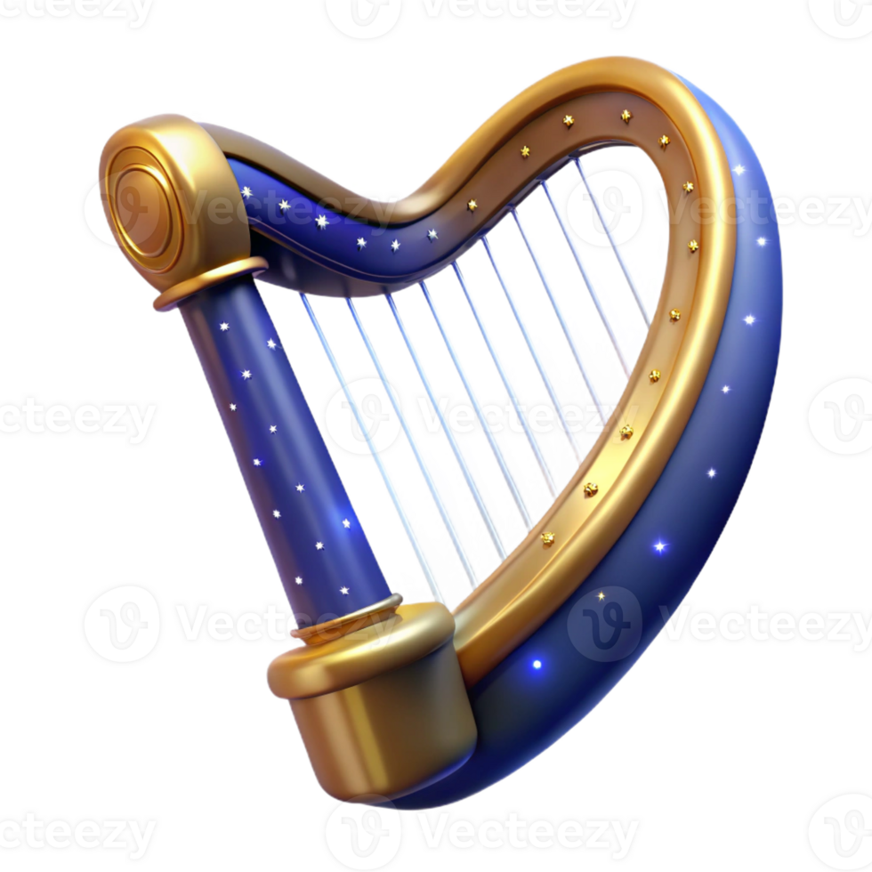 immaculate intense abstract Hyper-specific, isolated cutout of a celestial harp made of starlight, professional render, photorealistic with Transparent Background detailed png