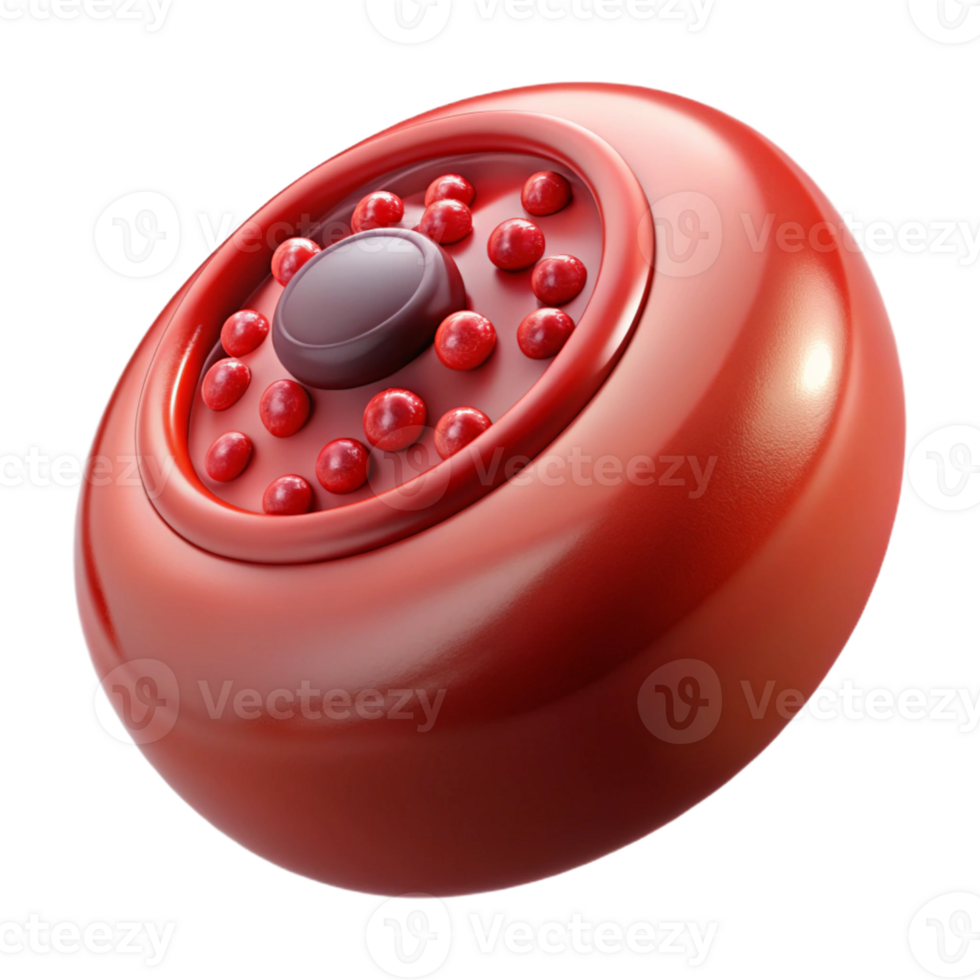 celebrated abstract Photorealistic, ultra-detailed render of a single biomechanical blood cell with integrated micro-computer, isolated cutout with Transparent Background exclusive png