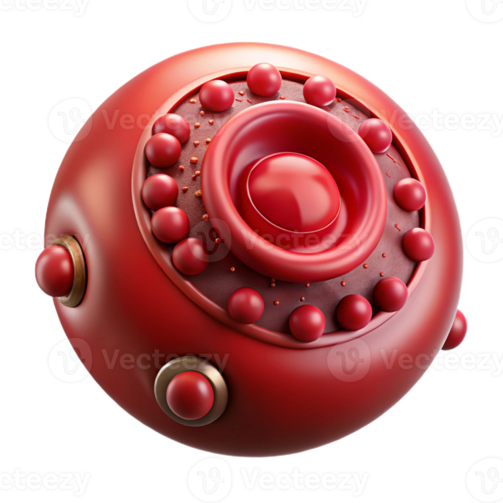 melancholic captivating Photorealistic, ultra-detailed render of a single biomechanical blood cell with integrated micro-computer, isolated cutout with Transparent Background elite png