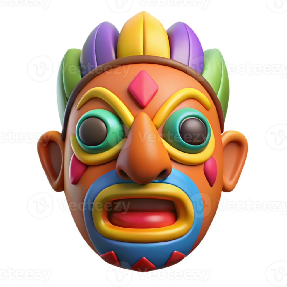 hypnotic calm modern Hyper-specific, professional render of a single, hand-painted tribal mask with vibrant colors, isolated cutout with Transparent Background premium png