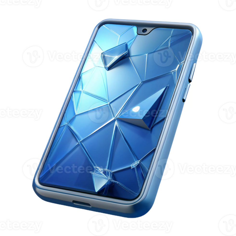 extraordinary playful traditional A single, stylized mobile phone icon made of shattered glass with Transparent Background fine detail png