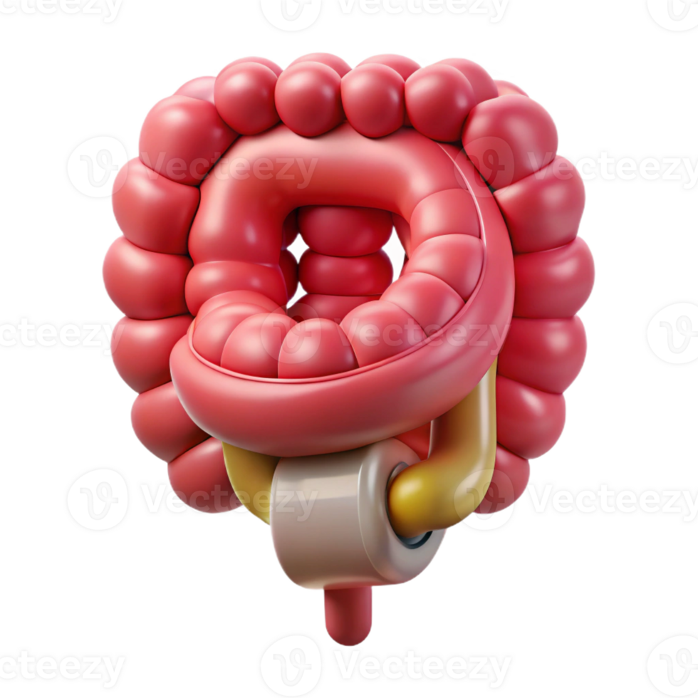 celebrated artistic Hyper-specific, concept art style, isolated cutout of a biomechanical intestine with integrated nutrient absorption system with Transparent Background premium png