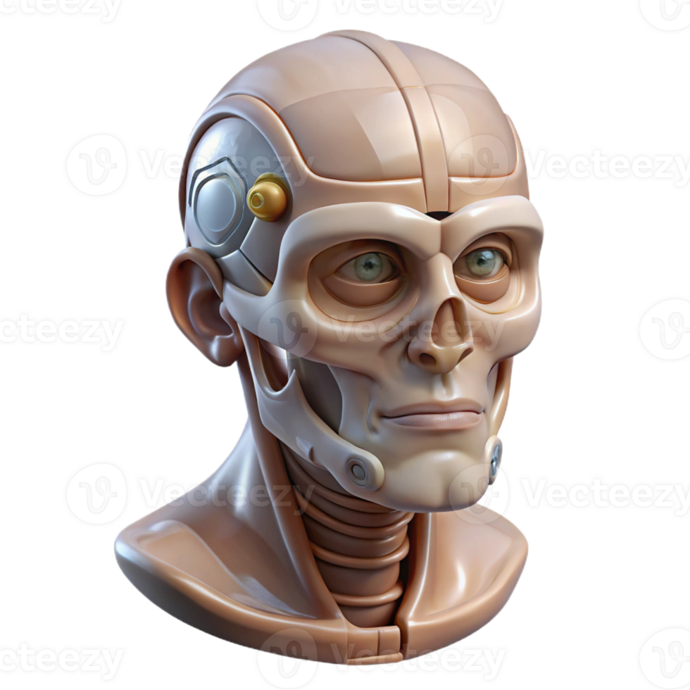 sumptuous coastal Professional render, ultra-detailed, photorealistic biomechanical head with transparent cranial casing with Transparent Background masterfully captured png