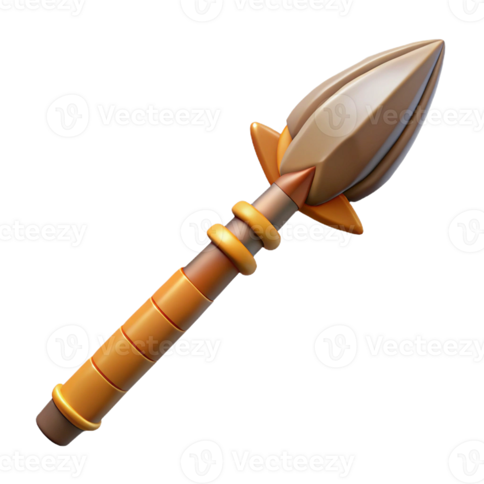 intense dramatic Professional render, hyper-specific, isolated cutout of a tribal warrior's hand-carved wooden spear with Transparent Background exclusive png