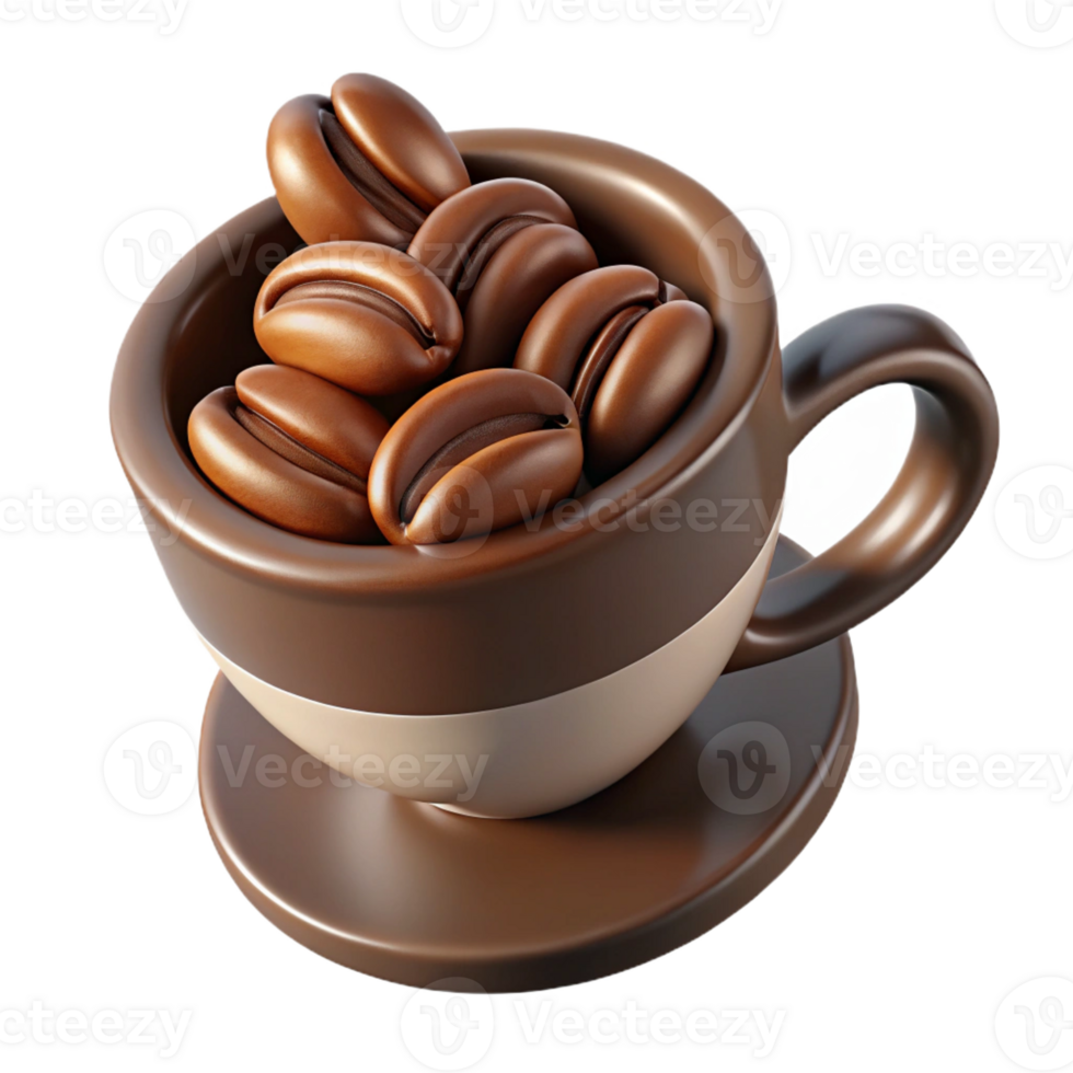 impressive classic A single, stylized coffee cup icon made of swirling coffee beans with Transparent Background ultra HD png