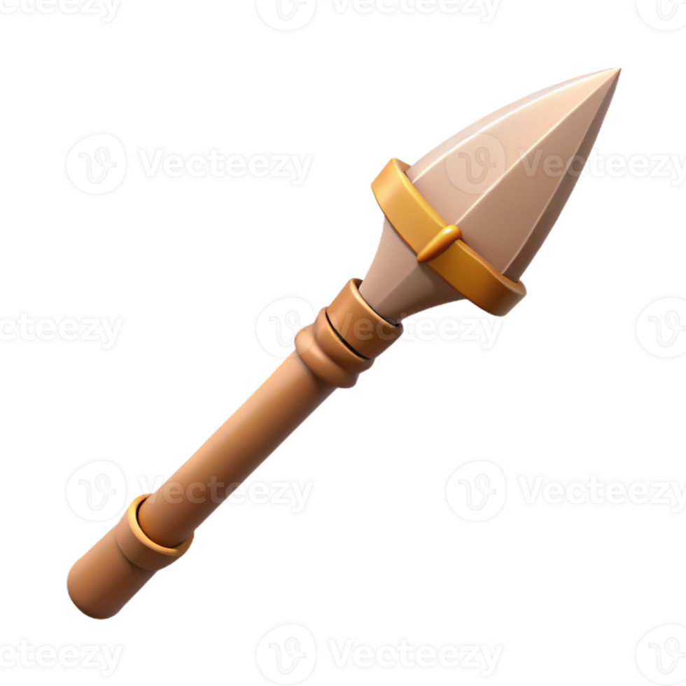 gorgeous dramatic elegant Professional render, hyper-specific, isolated cutout of a tribal warrior's hand-carved wooden spear with Transparent Background 8K png