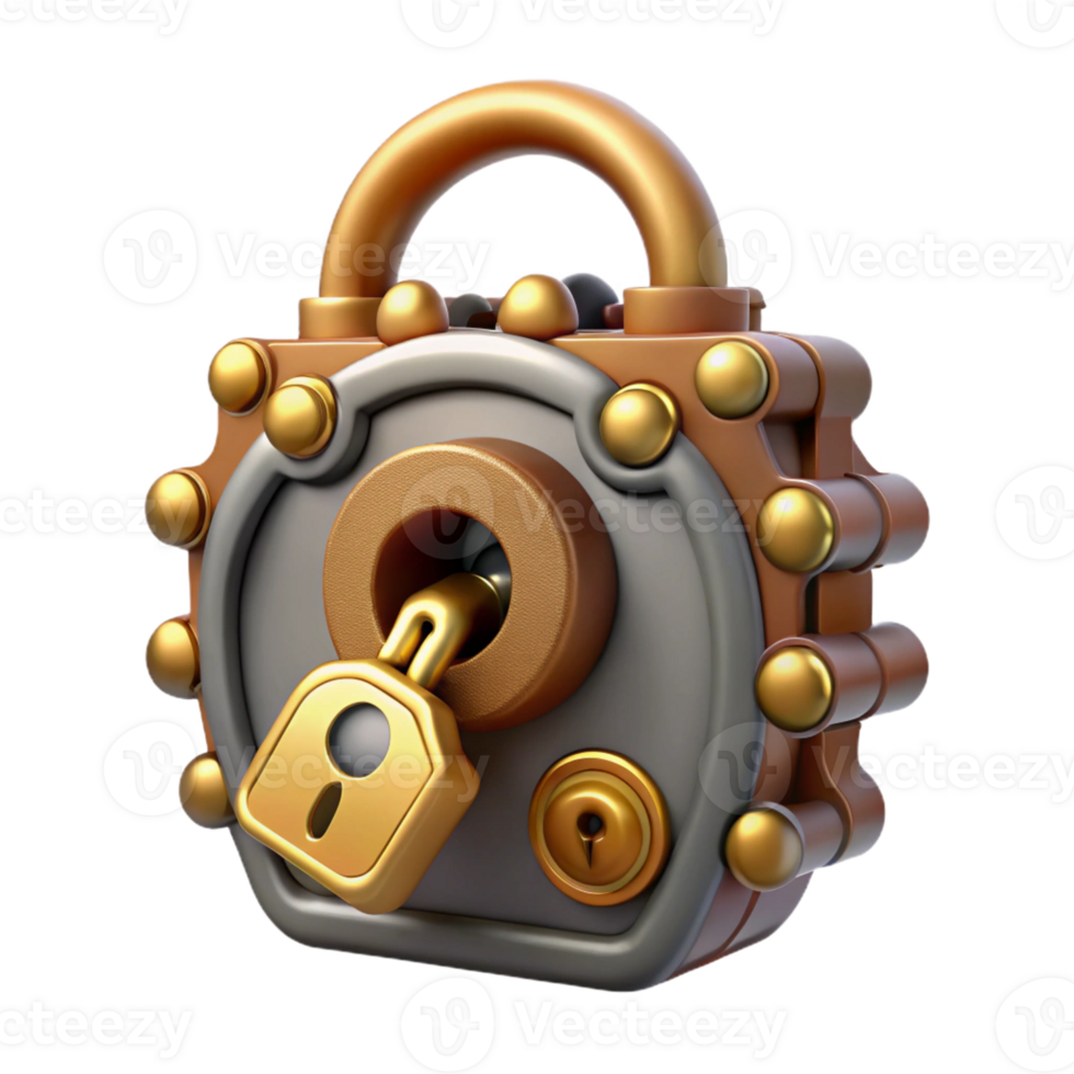quintessential tropical Steampunk lock with intricate gears and a keyhole with Transparent Background high quality png