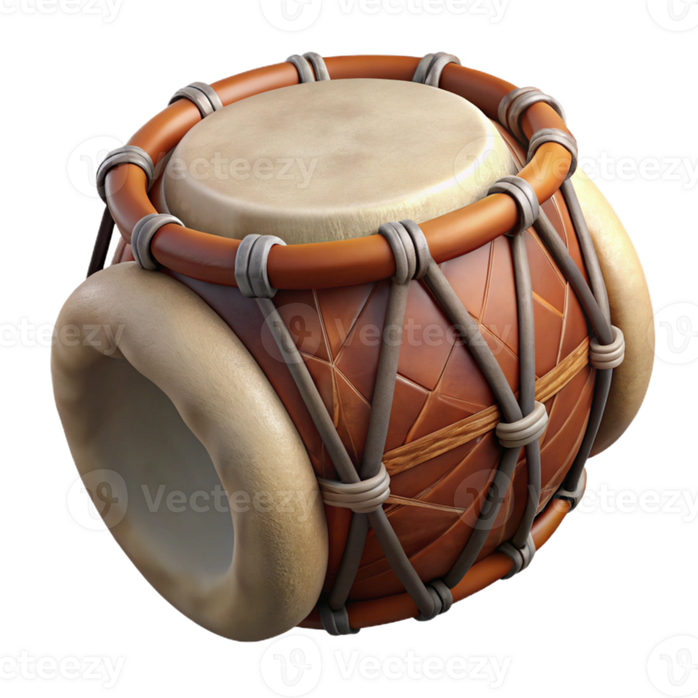 majestic bohemian Ultra-detailed, photorealistic isolated cutout of a weathered tribal drum with stretched animal hide with Transparent Background premium png