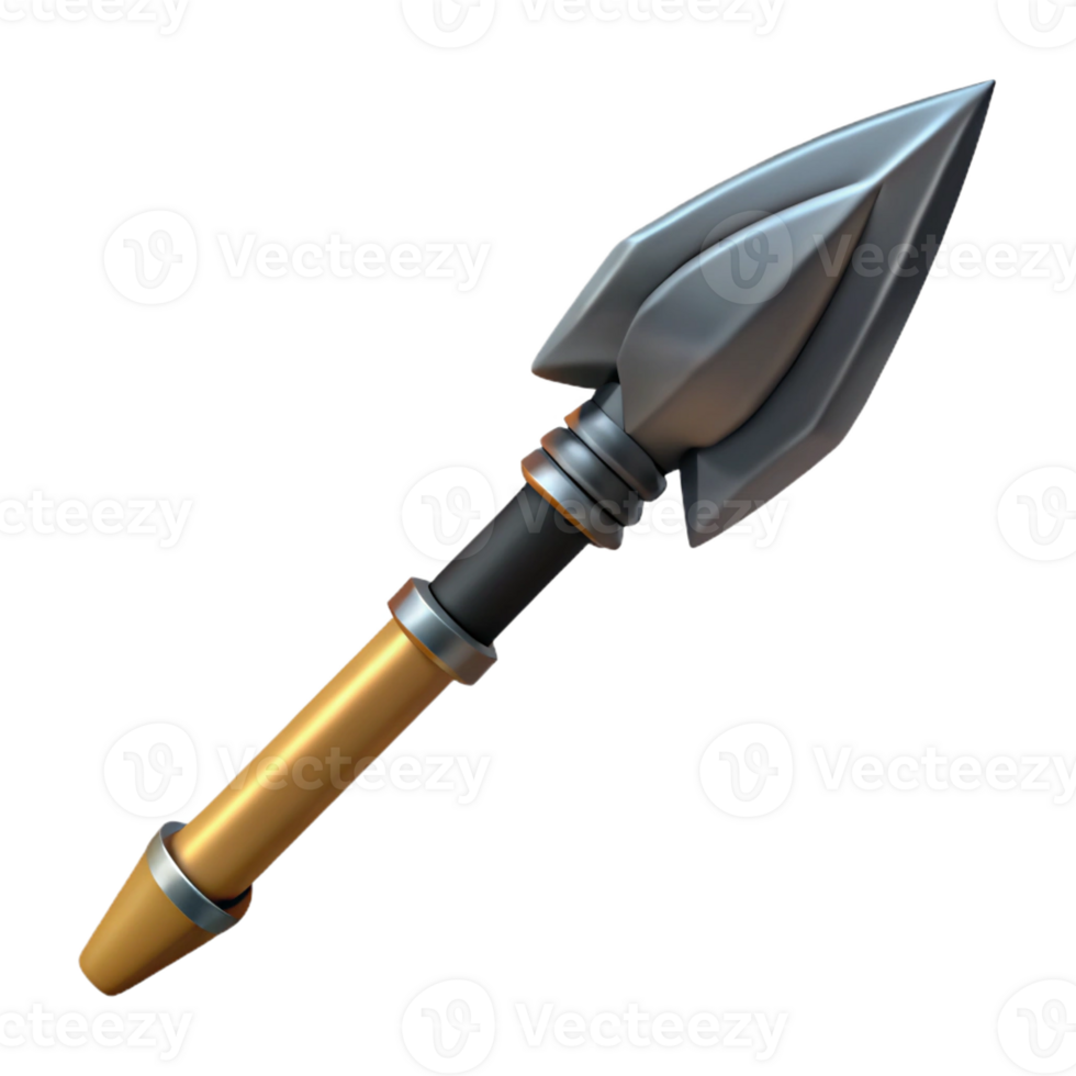 majestic nostalgic surreal Concept art style, isolated cutout of a single, hand-forged tribal spear with a sharpened obsidian tip with Transparent Background 4K png
