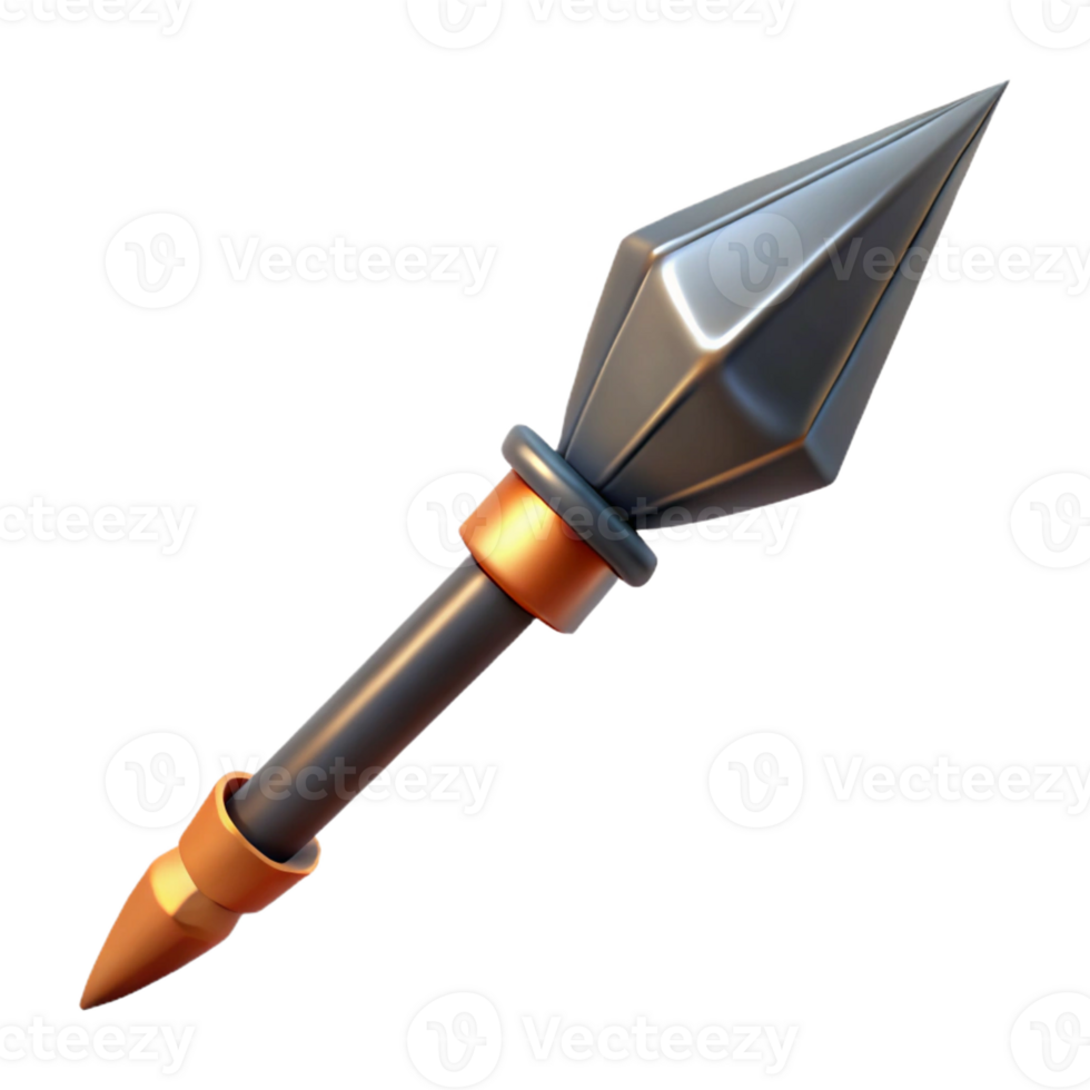 impressive memorable Concept art style, isolated cutout of a single, hand-forged tribal spear with a sharpened obsidian tip with Transparent Background png