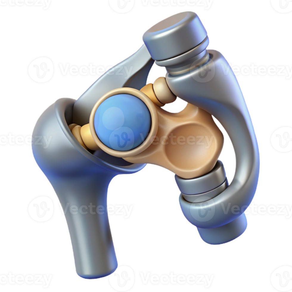 iconic rustic Isolated cutout, concept art style, hyper-specific depiction of a biomechanical hip joint with ball-and-socket mechanism with Transparent Background ultra HD png
