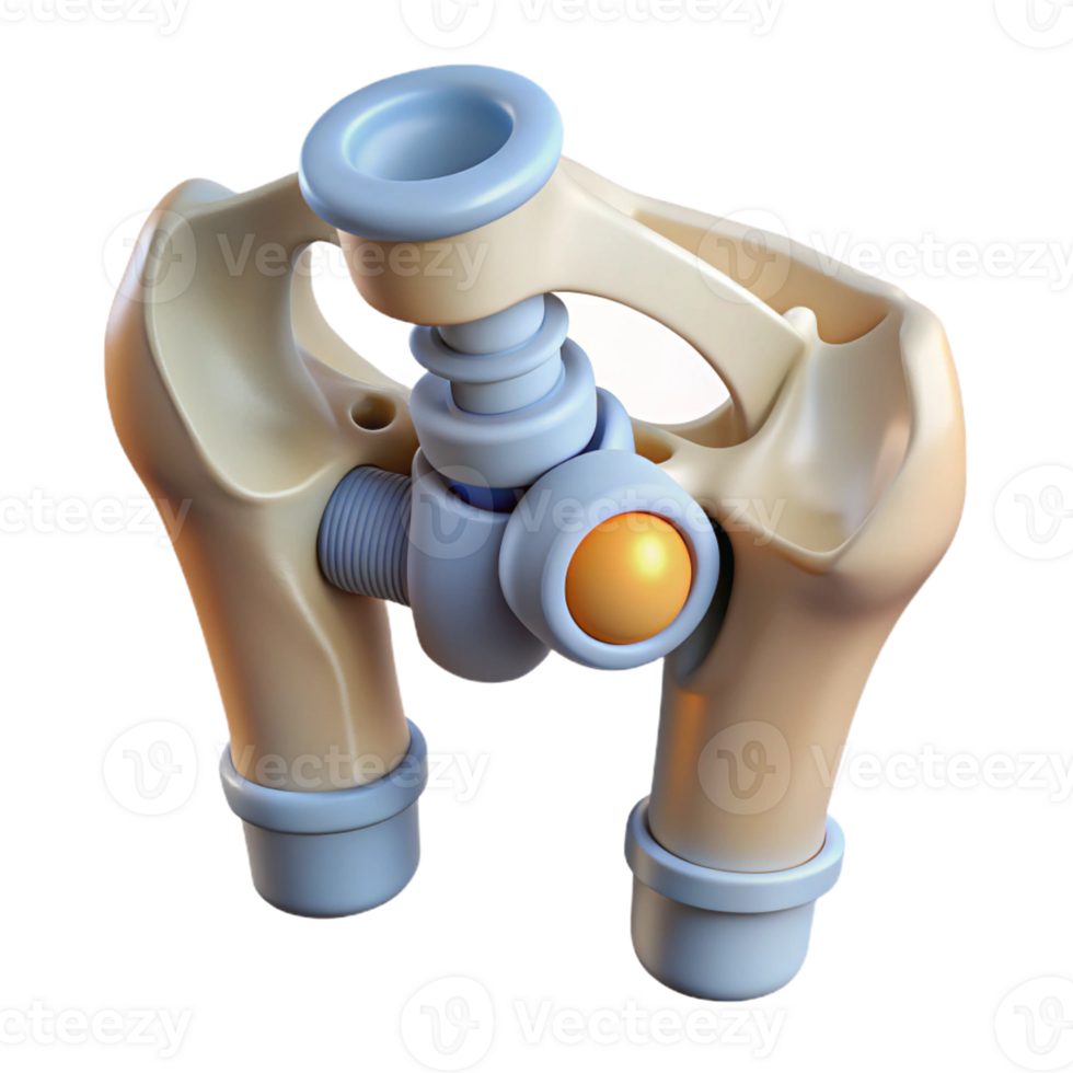 quintessential organic Isolated cutout, concept art style, hyper-specific depiction of a biomechanical hip joint with ball-and-socket mechanism with Transparent Background museum quality png