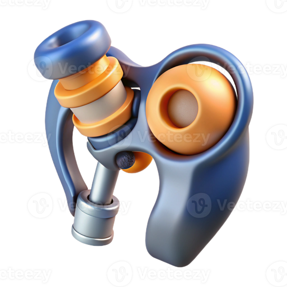 timeless industrial Isolated cutout, concept art style, hyper-specific depiction of a biomechanical hip joint with ball-and-socket mechanism with Transparent Background exclusive png