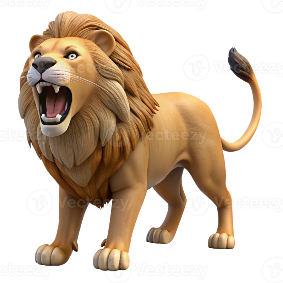 reflective dramatic A powerful African lion roaring with Transparent Background 4K png