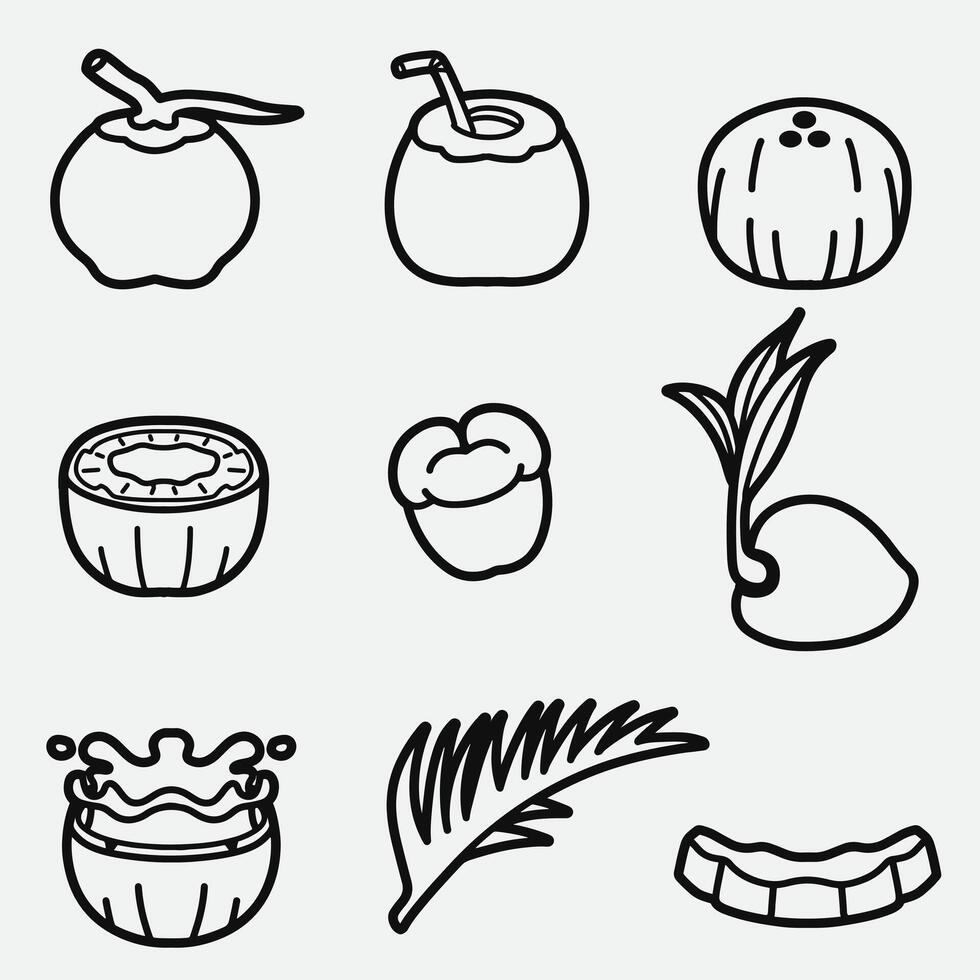 set of coconut with outline style good for symbol, icon, coloring book, coloring page, etc vector